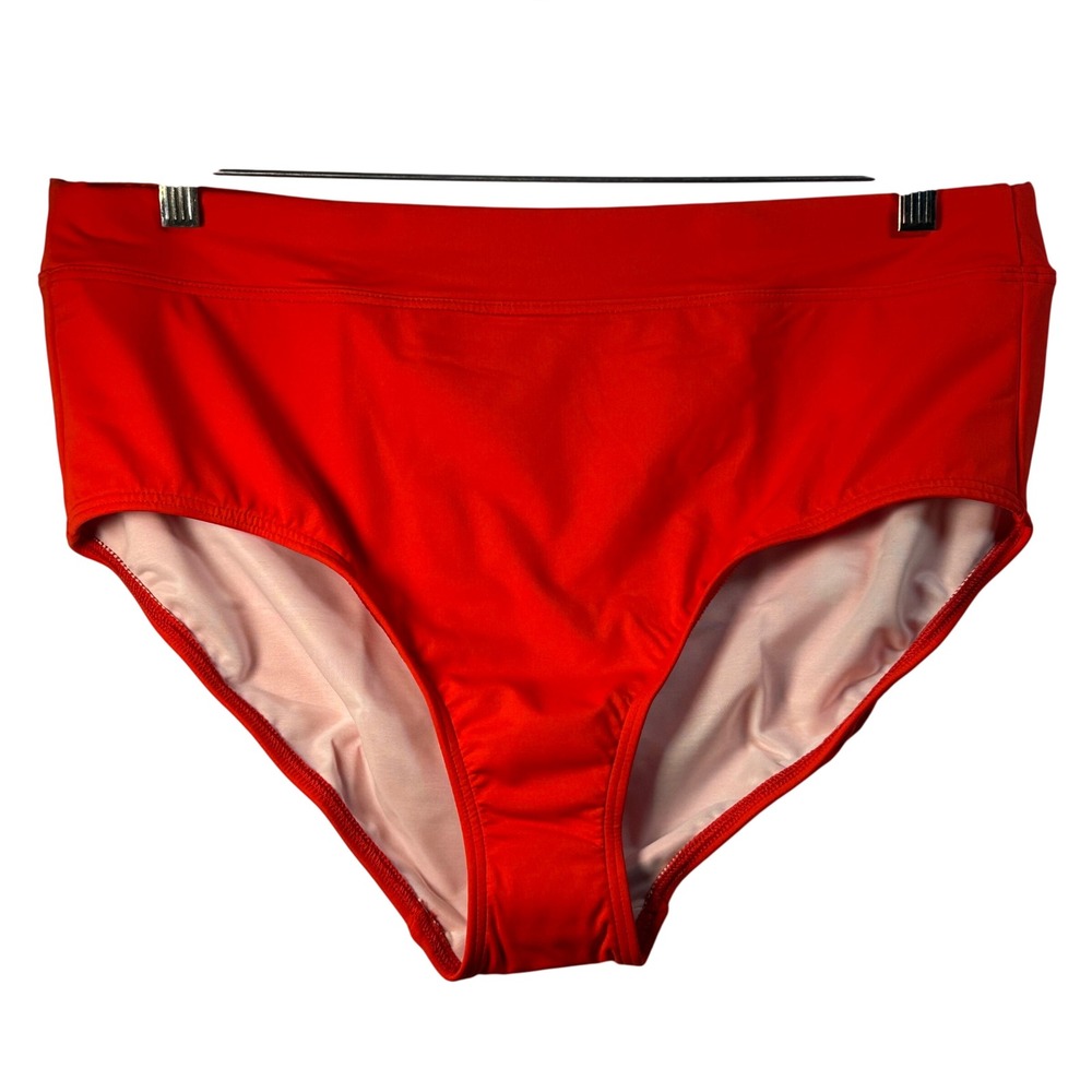 Lands' End Womens High Rise Bikini Bottoms Fiery Red‎ Solid Swim Size 16 coastal